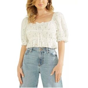 Guess white lace flower top